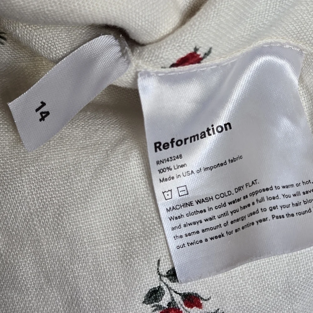 Reformation Romi White Floral Puff Sleeve Corset Linen Cottagecore Milkmaid Top